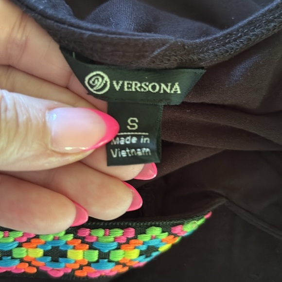 Versona Black Dress with Colorful Trim tassel’s. Size Small. - Picture 10 of 12